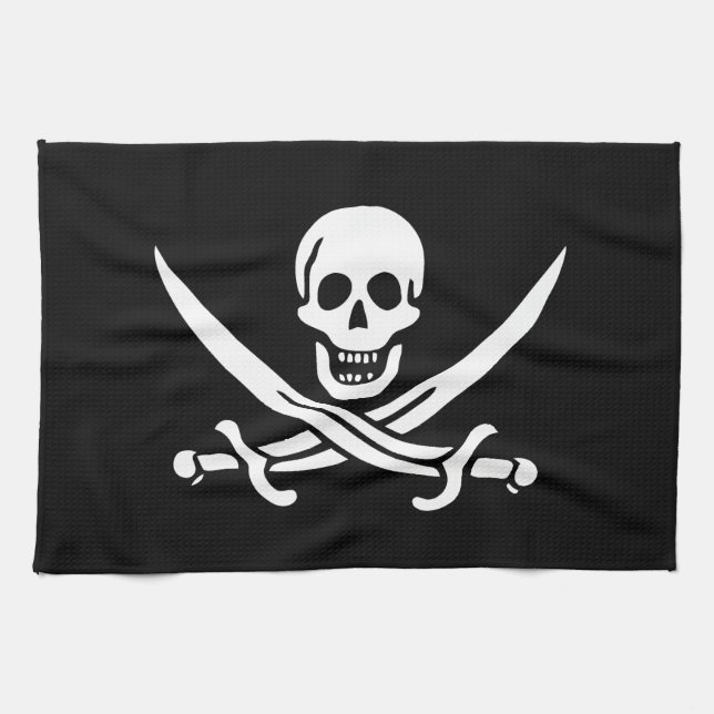 Weiß, Piratenflagge Calico Jack, Skull & Cutlass Geschirrtuch (Horizontal)