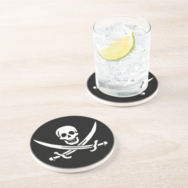 Weiß, Piratenflagge Calico Jack, Skull & Cutlass Getränkeuntersetzer (Seite)
