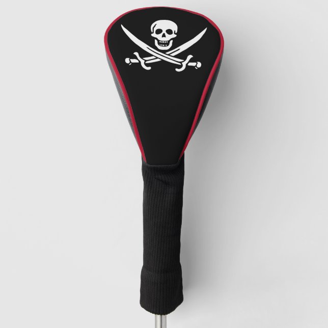 Weiß, Piratenflagge Calico Jack, Skull & Cutlass Golf Headcover (Vorderseite)