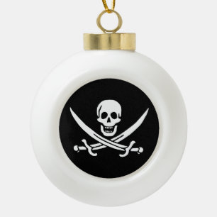 Weiß, Piratenflagge Calico Jack, Skull & Cutlass Keramik Kugel-Ornament