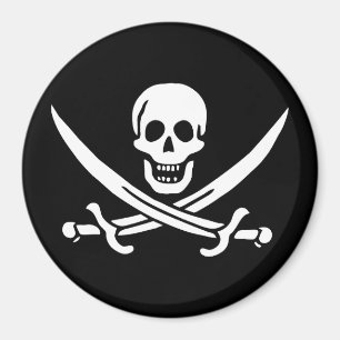 Weiß, Piratenflagge Calico Jack, Skull & Cutlass Magnet