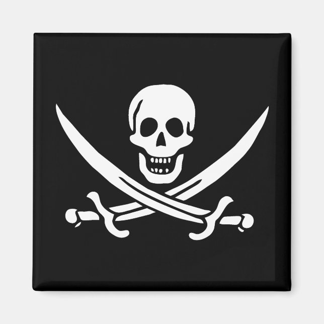 Weiß, Piratenflagge Calico Jack, Skull & Cutlass Magnet (Vorne)