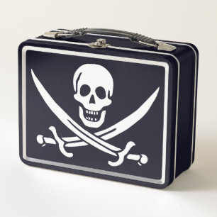 Weiß, Piratenflagge Calico Jack, Skull & Cutlass Metall Brotdose