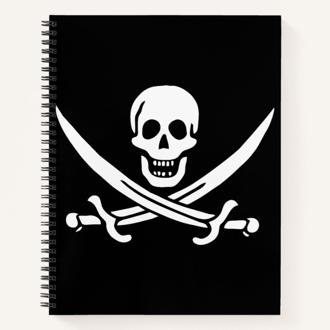 Weiß, Piratenflagge Calico Jack, Skull & Cutlass Notizbuch (Vorderseite)