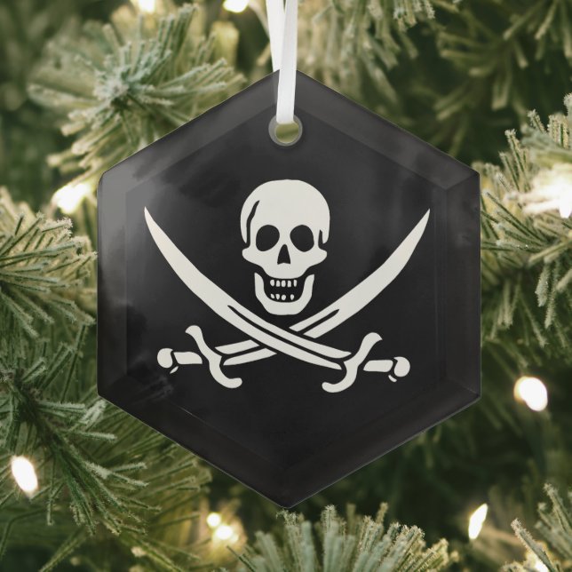 Weiß, Piratenflagge Calico Jack, Skull & Cutlass Ornament Aus Glas (Insitu)