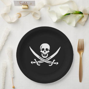 Weiß, Piratenflagge Calico Jack, Skull & Cutlass Pappteller