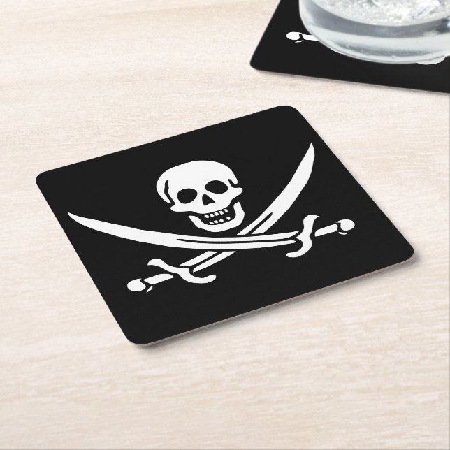 Weiß, Piratenflagge Calico Jack, Skull & Cutlass Rechteckiger Pappuntersetzer (angewinkelt)