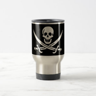Weiß, Piratenflagge Calico Jack, Skull & Cutlass Reisebecher