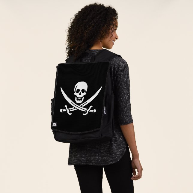 Weiß, Piratenflagge Calico Jack, Skull & Cutlass Rucksack (Ausgewaschen)