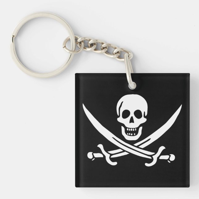 Weiß, Piratenflagge Calico Jack, Skull & Cutlass Schlüsselanhänger (Vorderseite)