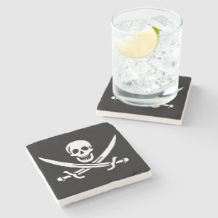 Weiß, Piratenflagge Calico Jack, Skull & Cutlass Steinuntersetzer