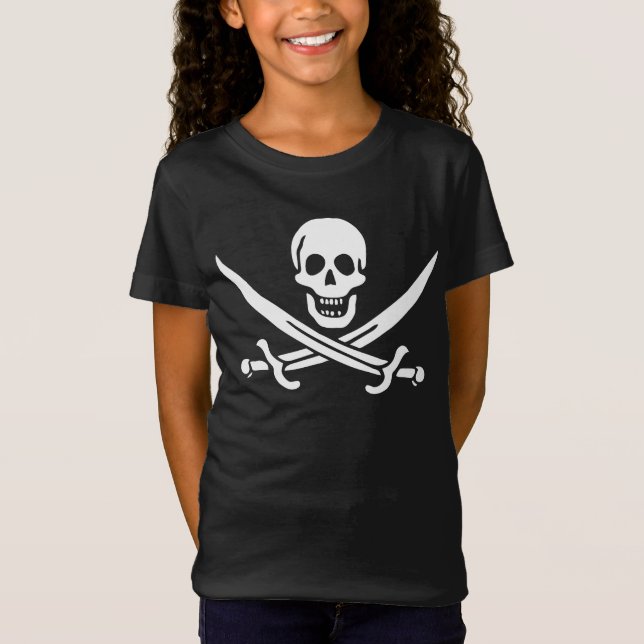 Weiß, Piratenflagge Calico Jack, Skull & Cutlass T-Shirt (Vorderseite)