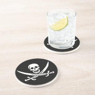 Weiß, Piratenflagge Calico Jack, Totenkopf & Cutla Getränkeuntersetzer