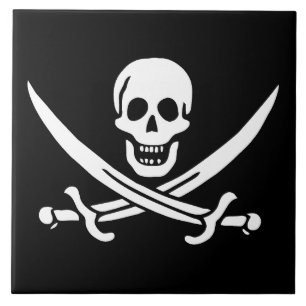Weiß, Piratenflagge Calico Jack, Totenkopf & Enter Fliese
