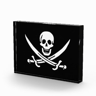 Weiß, Piratenflagge Calico Jack, Totenkopf & Enter Fotoblock