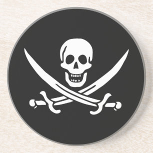 Weiß, Piratenflagge Calico Jack, Totenkopf & Enter Getränkeuntersetzer