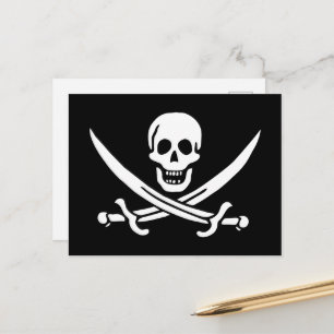 Weiß, Piratenflagge Calico Jack, Totenkopf & Enter Postkarte