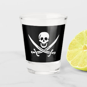 Weiß, Piratenflagge Calico Jack, Totenkopf & Enter Schnapsglas