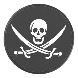 Weiß, Piratenflagge Calico Jack, Totenkopf und Ent Eishockey Puck