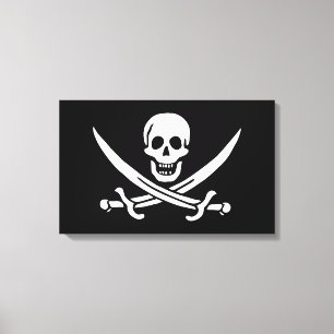 Weiß, Piratenflagge Calico Jack, Totenkopf und Ent Leinwanddruck