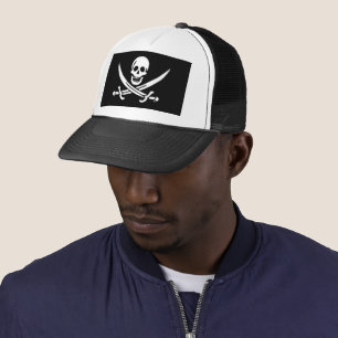 Weiß, Piratenflagge Calico Jack, Totenkopf und Ent Truckerkappe