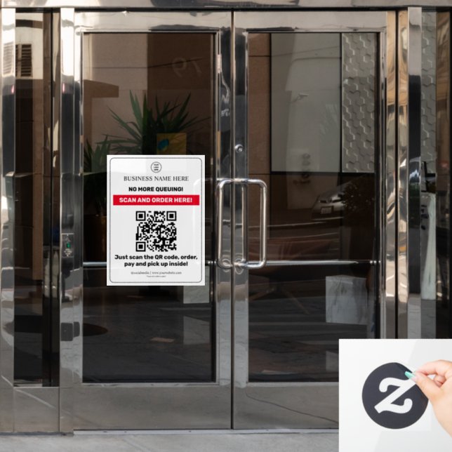 Weiß | QR Code Menü Scan Order Pay up Fenster "Pic Fensteraufkleber (Büro Tür)
