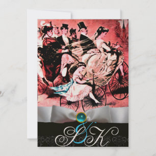 WEISS RIBBON AQUA BLUE BLACK DAMASK MONOGRAMM EINLADUNG