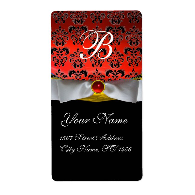 WEISS RIBBON BLACK RED RUBY DAMASK MONOGRAM (Vorne)