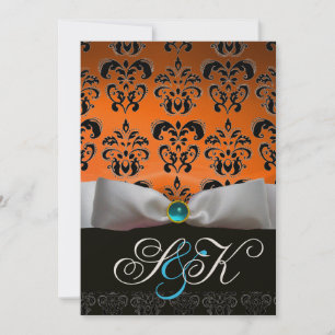 WEISS RIBBON ORANGE BLUE BLACK DAMASK MONOGRAMM EINLADUNG