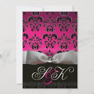 WEISS RIBBON PINK FUCHSIA SCHWARZES DAMASK-MONOGRA EINLADUNG