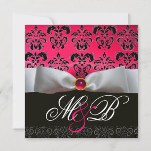 WEISS RIBBON PINK RED RUBY BLACK DAMASK MONOGRAM EINLADUNG