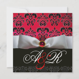 WEISS RIBBON RED BURGUNDY BLACK DAMASK MONOGRAMM EINLADUNG