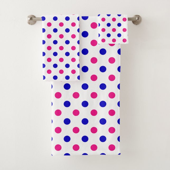 Weiß Rosa Blau Punkte Muster Badhandtuch Set (Insitu)