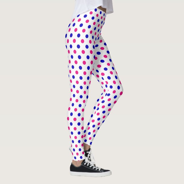 Weiß Rosa Blau Punkte Muster Leggings (Rechts)