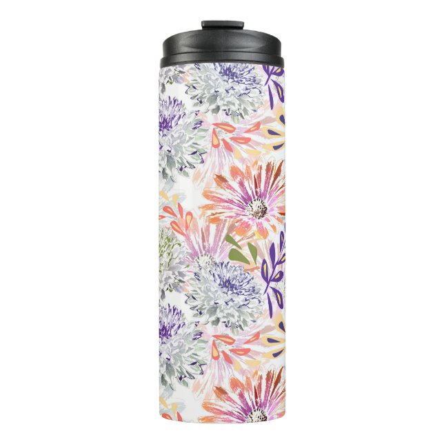 Weiß, rosa Blume Thermosbecher (Vorderseite)