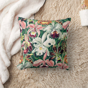 Weiß rosa Gelbgrün-Orchideenmuster Kissen