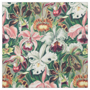 Weiß rosa Gelbgrün-Orchideenmuster Stoff