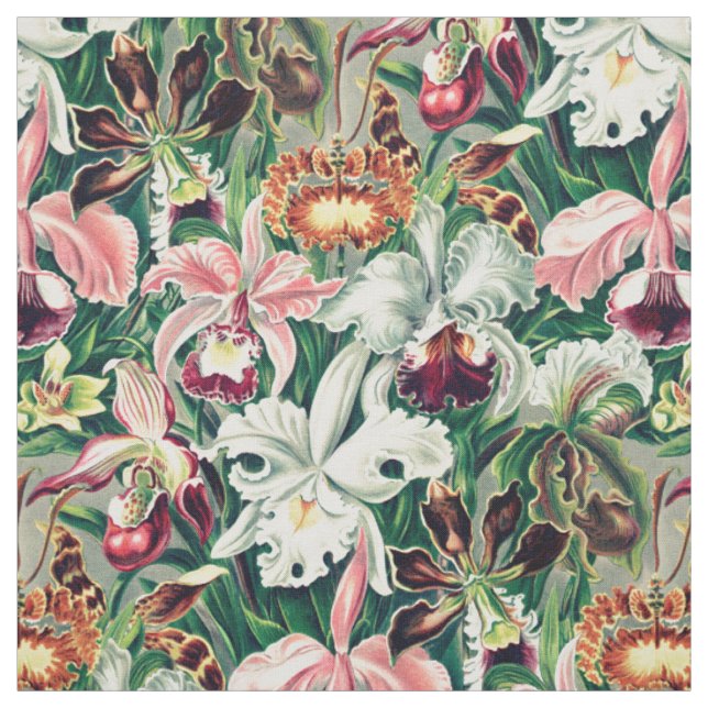 Weiß rosa Gelbgrün-Orchideenmuster Stoff (Muster)