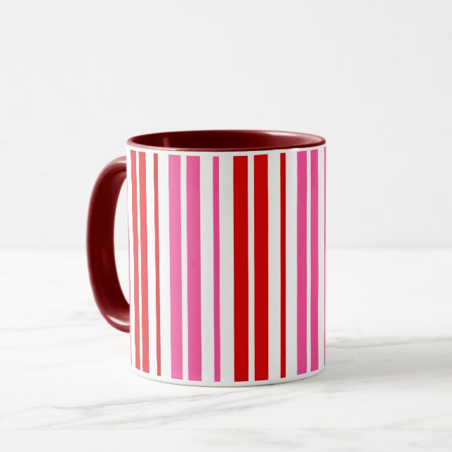 Weiß Rosa Rot Vertikale Streifen Design   Tasse (Vorderseite Links)