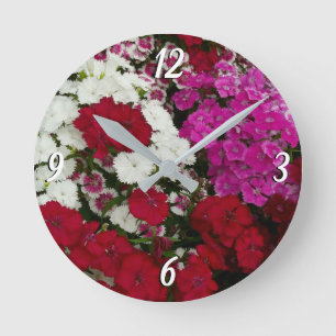 Weiß, Rosa und Rote Dianthus Runde Wanduhr