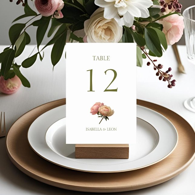 Weiß | Rose Wedding Tischnummer Card (Von Creator hochgeladen)