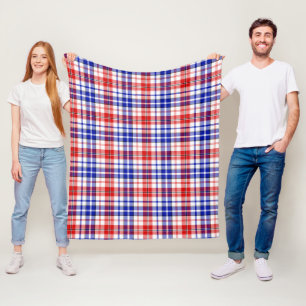Weiß-Rot-Blau Kariertes Tartan-Design Fleecedecke