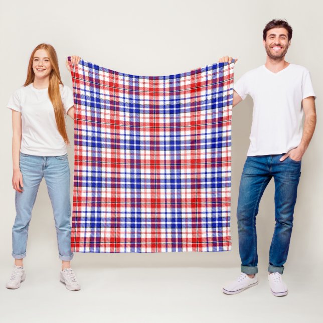 Weiß-Rot-Blau Kariertes Tartan-Design  Fleecedecke (Beispiel)