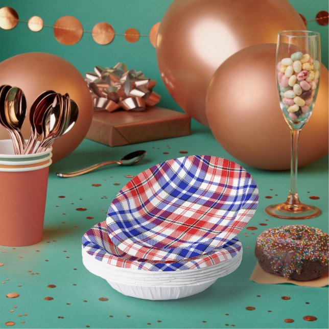 Weiß-Rot-Blau Kariertes Tartan-Design  Pappteller (Multi)
