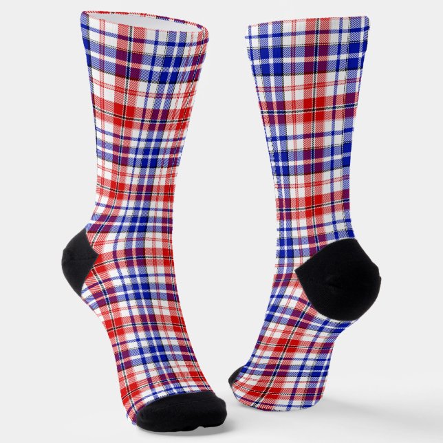Weiß-Rot-Blau Kariertes Tartan-Design  Socken (Gewinkelt)
