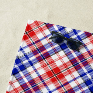 Weiß-Rot-Blau Kariertes Tartan-Design Strandtuch