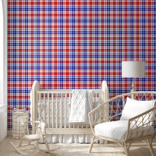 Weiß-Rot-Blau Kariertes Tartan-Design Tapete