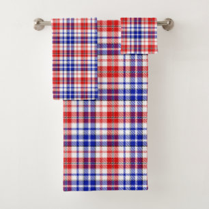 Weiß-Rot-Blau-Karo-Tartan-Design Badhandtuch Set