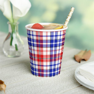 Weiß-Rot-Blau-Karo-Tartan-Design Pappbecher