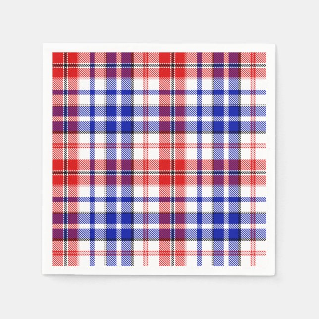 Weiß-Rot-Blau-Karo-Tartan-Design  Serviette (Vorderseite)